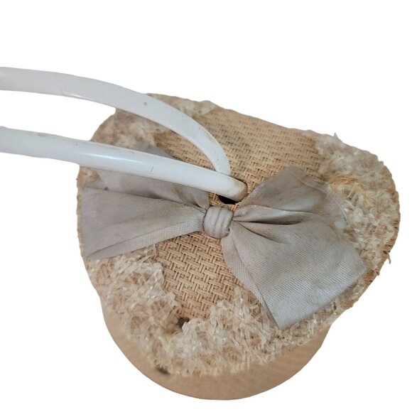 Vintage Heart-Shaped Woven Beige Purse With Handle & Bow Accent - Picture 8 of 11